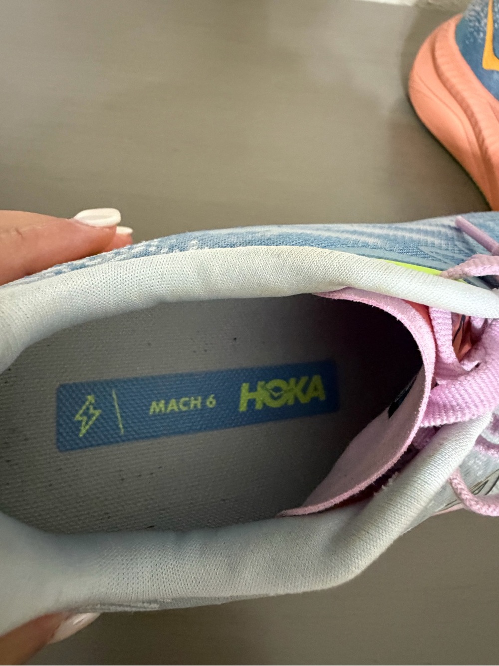 Hoka Mach 6 Running Shoes — Light Blue with Pink & Peach Accents - Picture 3 of 6